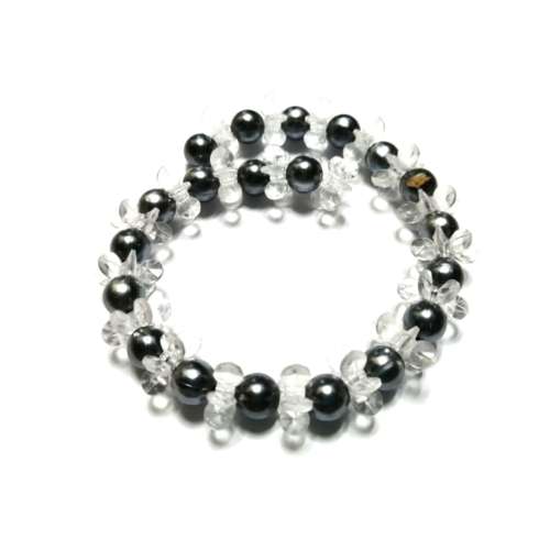 Beads /Acrylic Beads - 12-8mm -  40 pcs - grey-colorless - 22cm String- for jewellery crafting