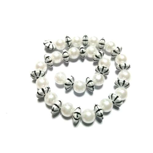 Beads /Acrylic Beads - 8-10mm -40 pcs - pearl white shiny-24cm String- for jewellery crafting