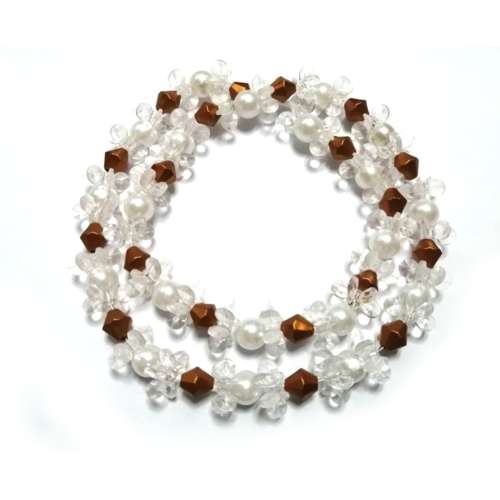 Beads / Acrylic Beads - 8-12mm -80 pcs - pearl white-copper-43cm String- for jewellery crafting
