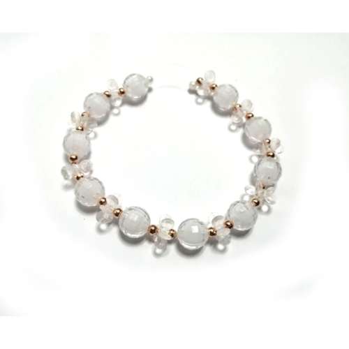 Beads / Acrylic Beads -3-12mm -42pcs - white filling and rose gold metal - for jewellery crafting