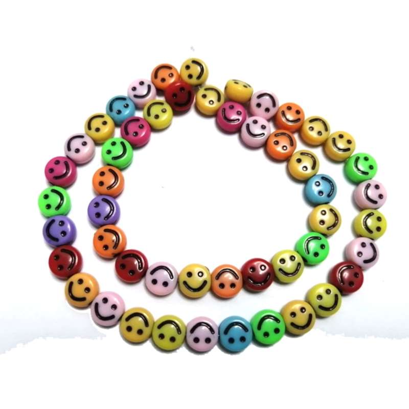 Beads / Acrylic Beads - 7x4mm round-  50pcs - smilys- color mix / Beads for crafting