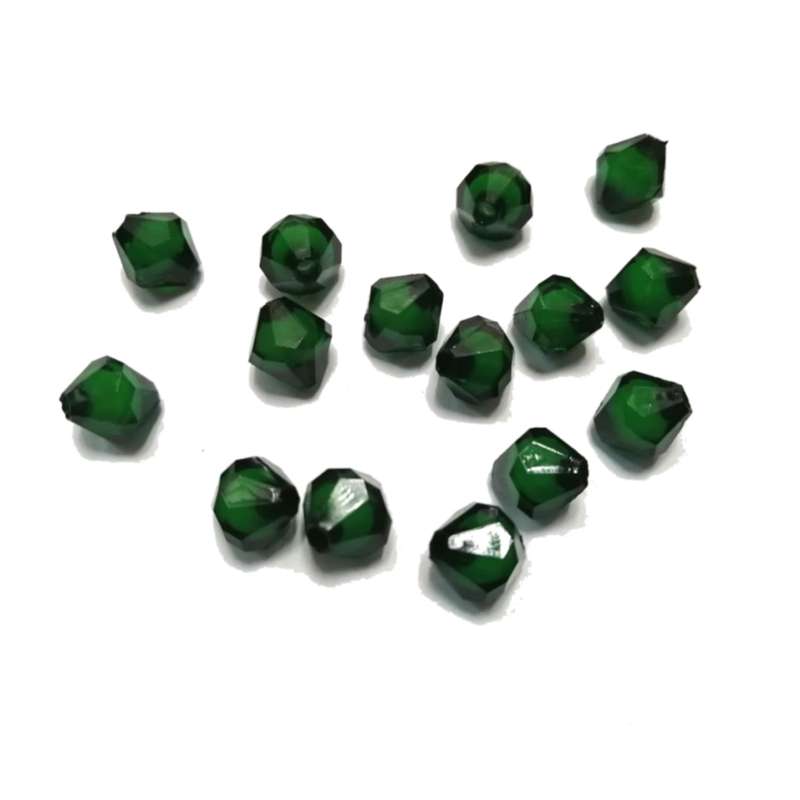 Beads / Acrylic Beads - 10mm bicone-  15pcs - dark green- with filling- for jewellery crafting