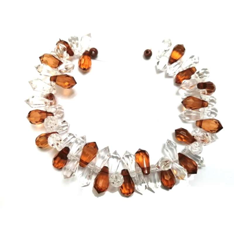 Beads / Acrylic Beads -11mm -60pcs-brown / clear-drops- 16cm string / Beads for crafting