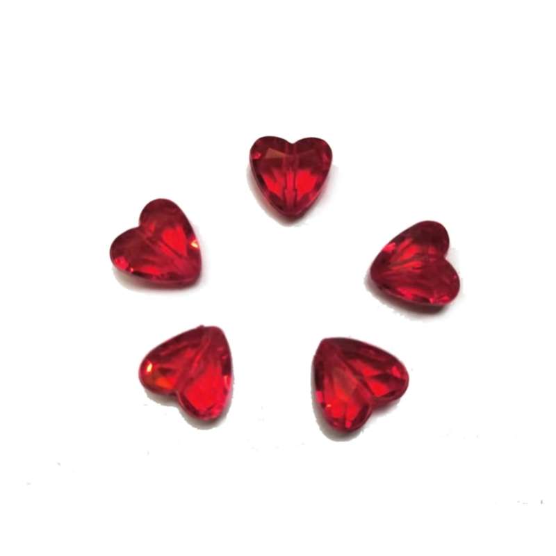 Beads / Acrylic Beads -12mm -5pcs- hearts - red - crystal optic / Beads for crafting