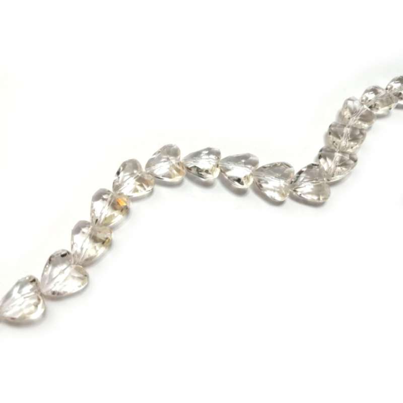 Beads / Acrylic Beads -12mm -15pcs- hearts -clear- crystal optic 17cm string / Beads for crafting