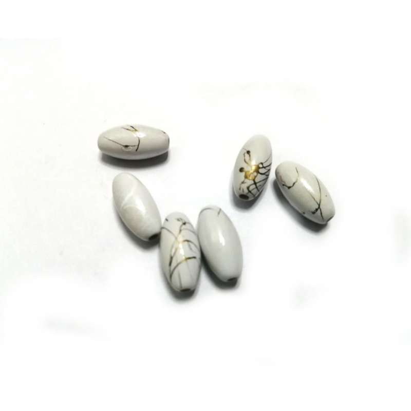 Beads / Acrylic Beads - 14x7mm -  6 pcs - white - Ceramic Optic- for jewellery crafting