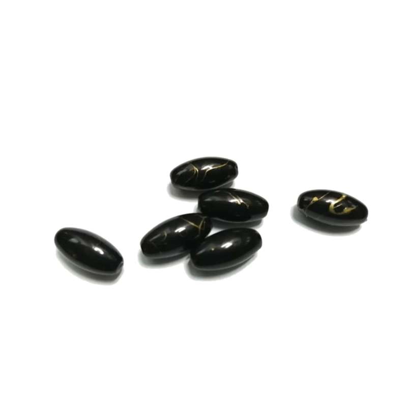 Beads / Acrylic Beads - 14x7mm -  6 pcs - black - Ceramic Optic- for jewellery crafting