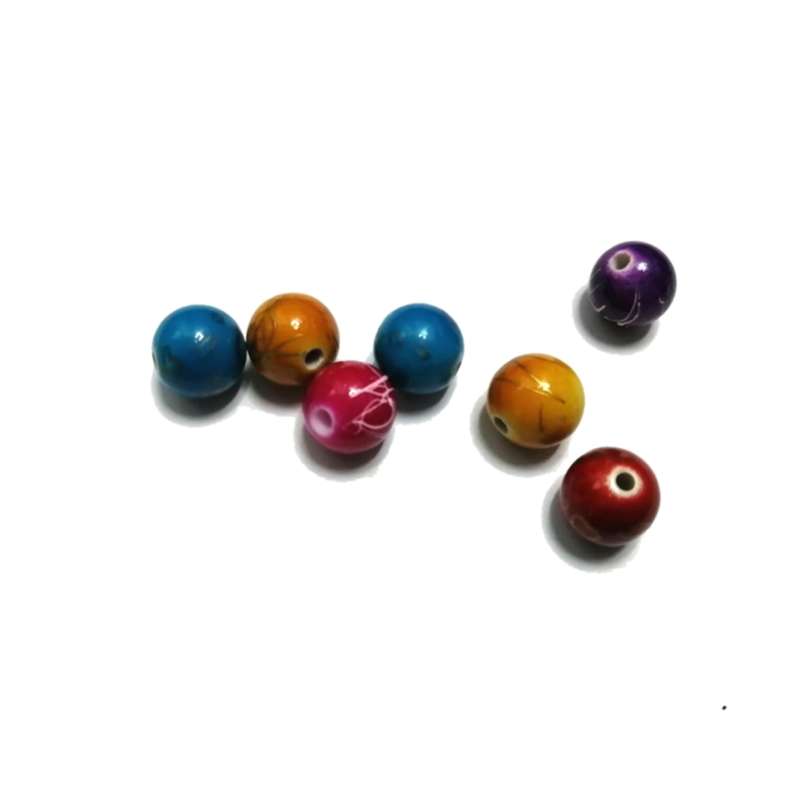 Beads / Acrylic Beads - 10mm- 6pcs - color mix- Ceramic optic- for jewellery crafting