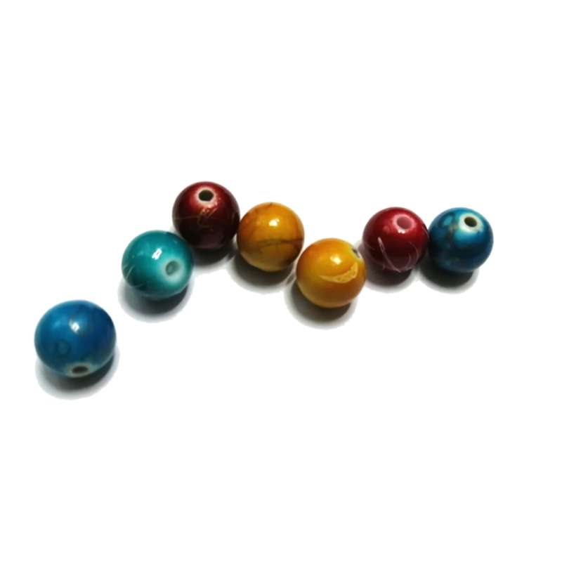 Beads / Acrylic Beads - 10mm- 6pcs - color mix- Ceramic optic- for jewellery crafting