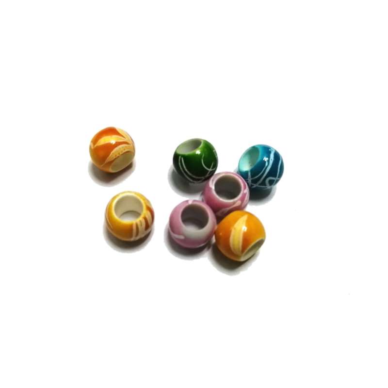 Beads / Acrylic Beads - 10mm- 7pcs - color mix- Ceramic optic- for jewellery crafting
