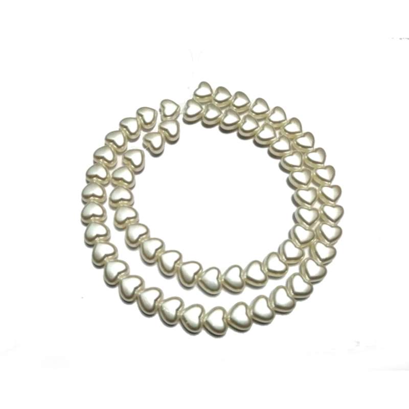 Beads / Acrylic Beads - 8mm -  60pcs -pearl white hearts -44cm string - for jewellery crafting