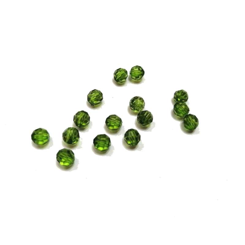 Beads / Acrylic Beads -6mm -15pcs-round green facetted - crystal optic - for jewellery crafting