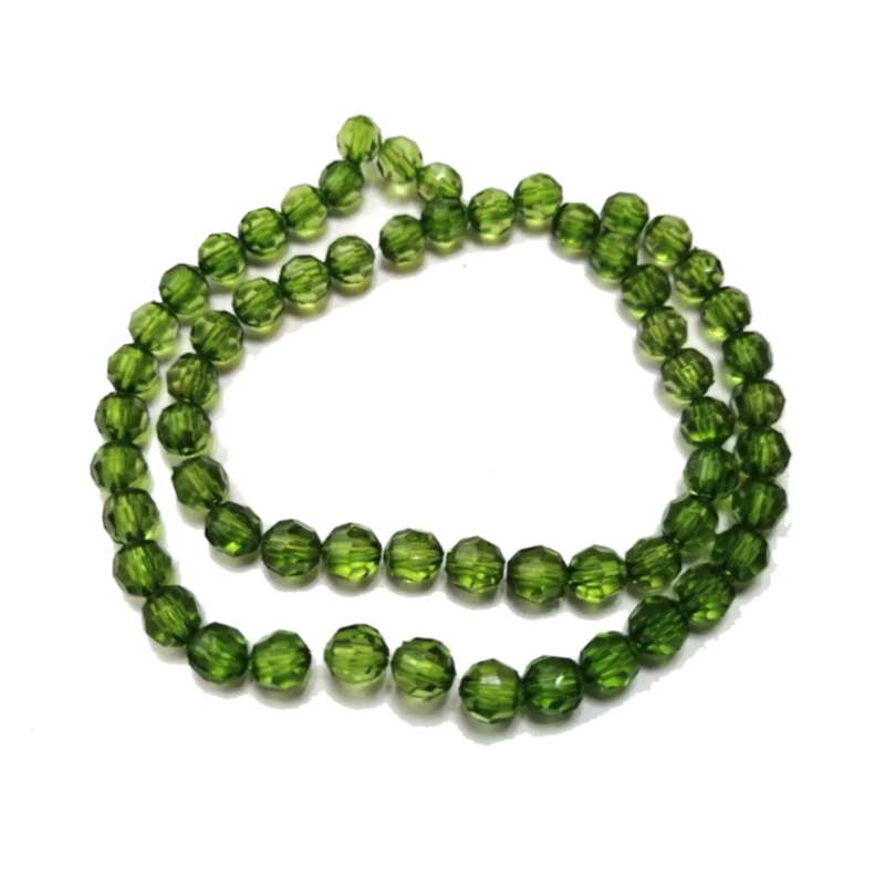 Beads / Acrylic Beads -6mm -60pcs-round green facetted - crystal optic - for jewellery crafting