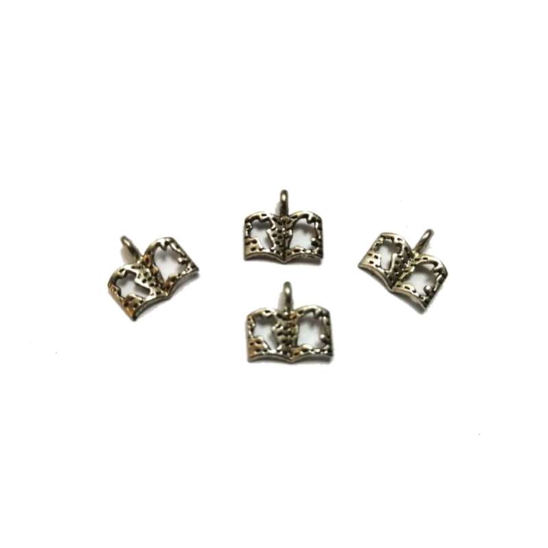 Pendant / Book with cross and dove- Pendants - 4pcs - 12mm silver color / for crafting