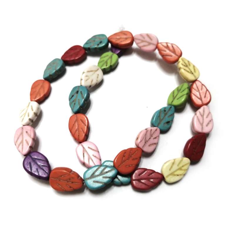 Beads / Howlite Stone Beads leaves -mixed color- 10x14mm +/-29pcs  strand / Beads for crafting