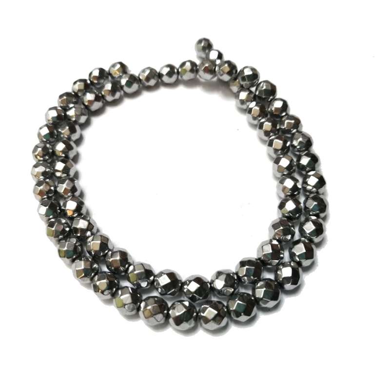 Beads / Hematite Beads -6mm ball  -faceted silver plated  +/-65pcs strand / Beads for crafting