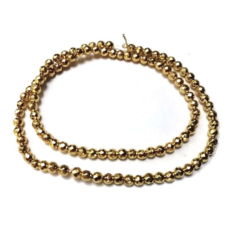 Beads - Hematite Beads -4mm ball -faceted gold plated  +/-104pcs strand / Beads for crafting