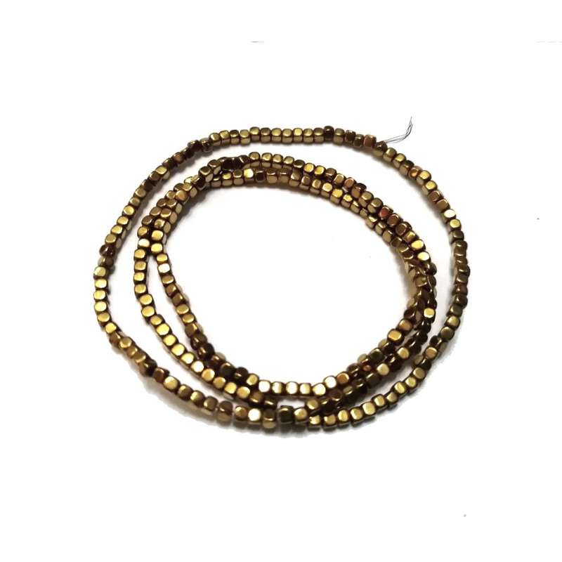 Beads - Hematite Beads -2x2mm square -antique gold plated +/-220pcs strand / Beads for crafting