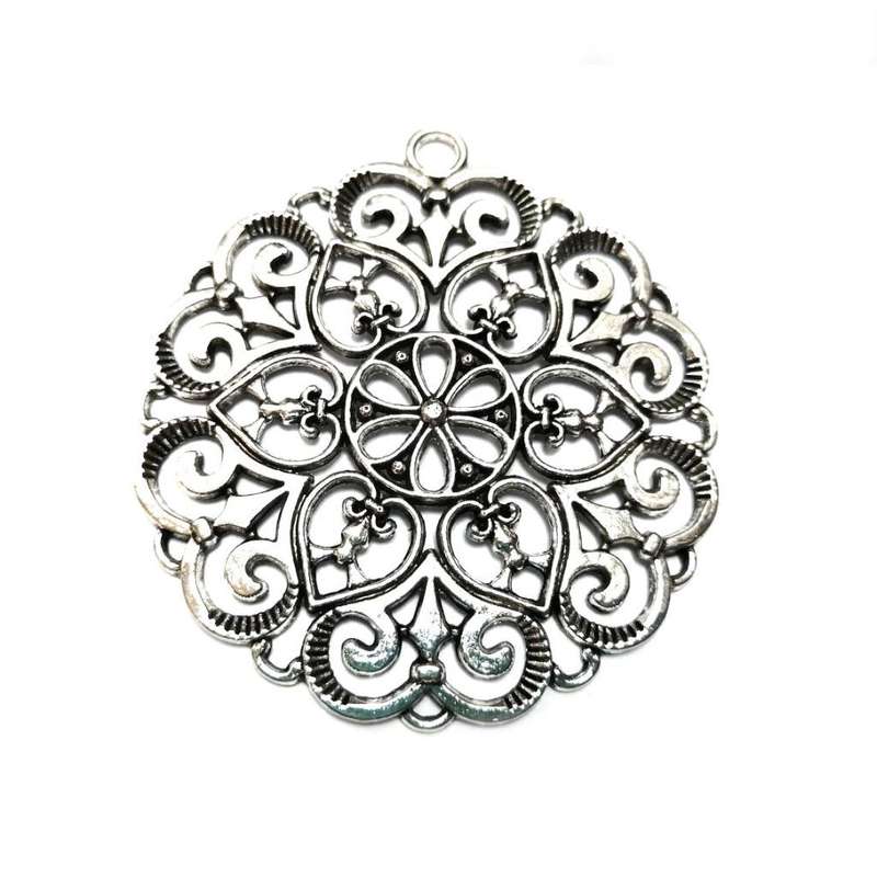Pendants / Huge Pendant filigree - silver color  - 1pc - 60mm / Pendants for crafting