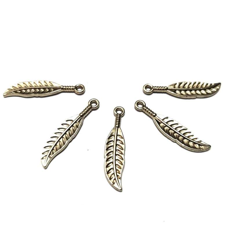 Pendants / Feather Pendants  - Gold Metal   - 5pcs - 31x7mm / Pendants for crafting