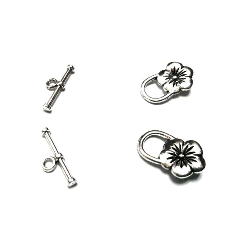 Clasps / Toggle Clasp 10 pairs  -  Flower part size 21x13mm silver color / Beads for crafting