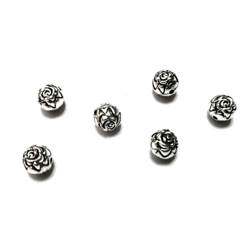 Beads / Havy Metal Beads - 6pcs  - 8mm ball -Roses - Hole +/- 1.6mm / Beads for crafting