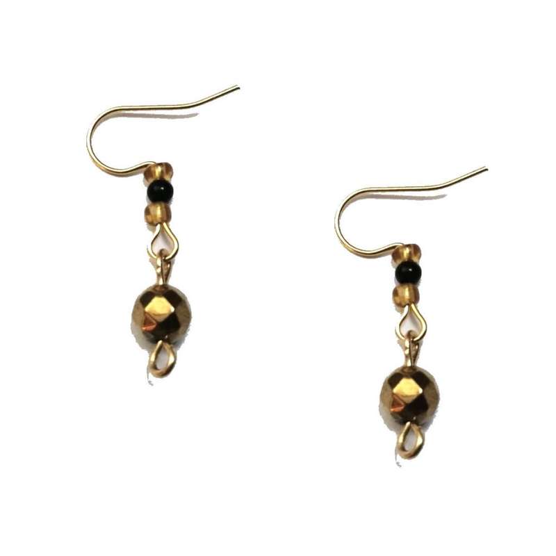 Findings - Earring Hooks - 2 pairs  - Plated Hematite beads - gold color- Findings for crafting