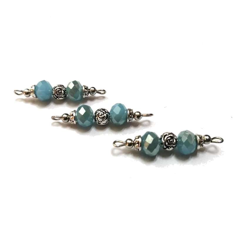 Connectors / Crystal Bead Connectors -3pcs  - smoked blue with rose -35x8mm / Beads for crafting
