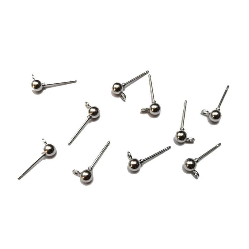 Findings - Earring Pin with loop to connect -Top Quality 10pcs  -Silver color- Findings for crafting