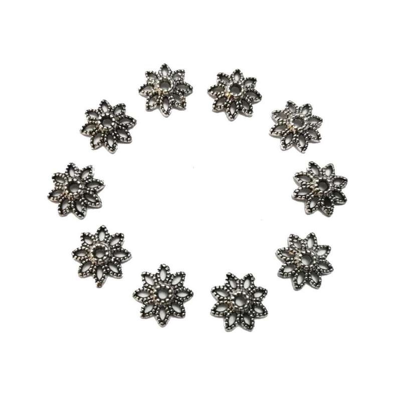 Bead Caps - 10pcs  - Silver Metal - 10mm -for jewellery crafting -
