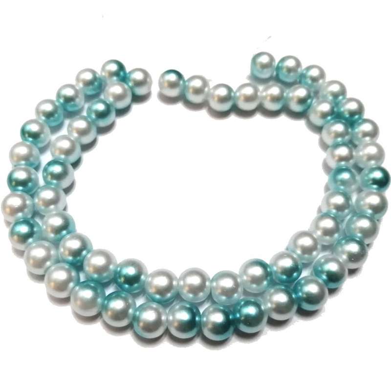 Beads / Acrylic Beads -8mm ball -60pcs- string- turquoise / white blurred / Beads for crafting