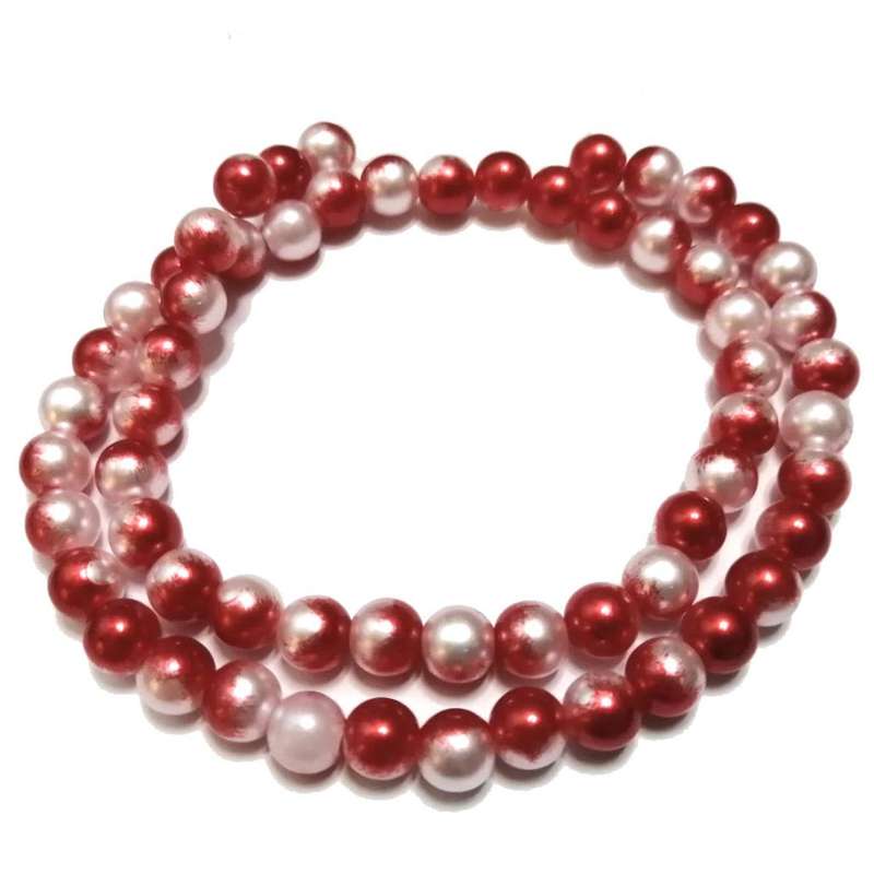 Beads / Acrylic Beads -8mm ball -60pcs-string- red / white blurred / Beads for crafting