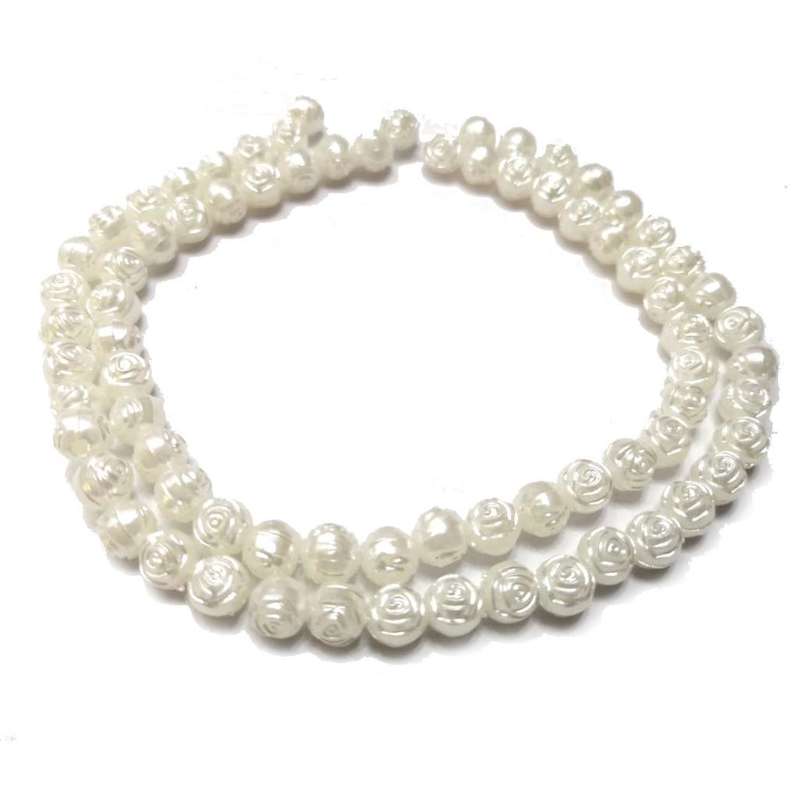 Beads / Acrylic Beads - 6mm -  75 pcs - pearl white Roses-43cm string - for jewellery crafting