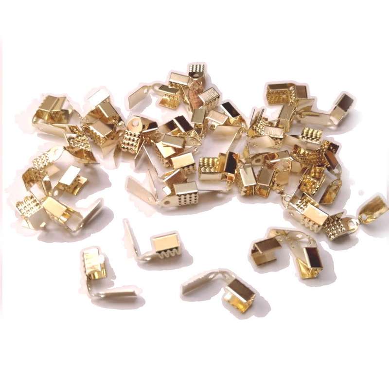 Findings / Crimp End Beads, Corrugated Fold Over - 50pcs  - 4x9mm - gold / Beads for crafting