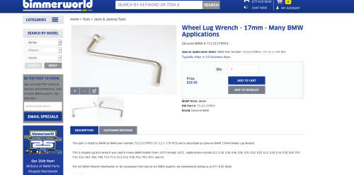 BMW S type wheel lug wrench size17, fits most BMW from 1975 to current.