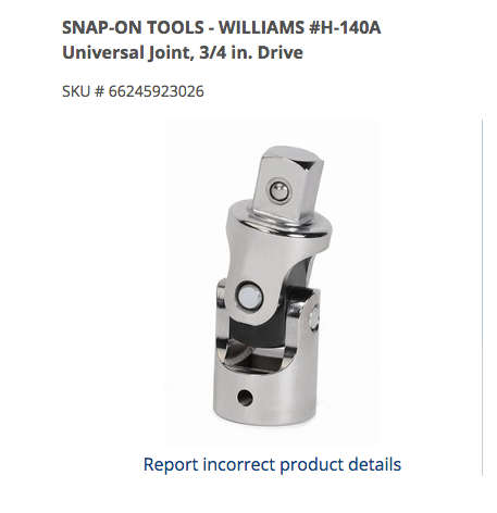 SnapOn Williams 3/4 Swivel universal. Fits 3/4 ratchet.