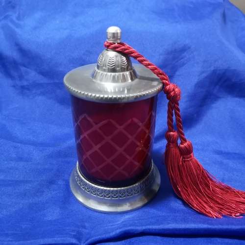 Hand Cut Crystal Candle holder with Red Tassel by J Schrecker Jewelry- 2 Available
