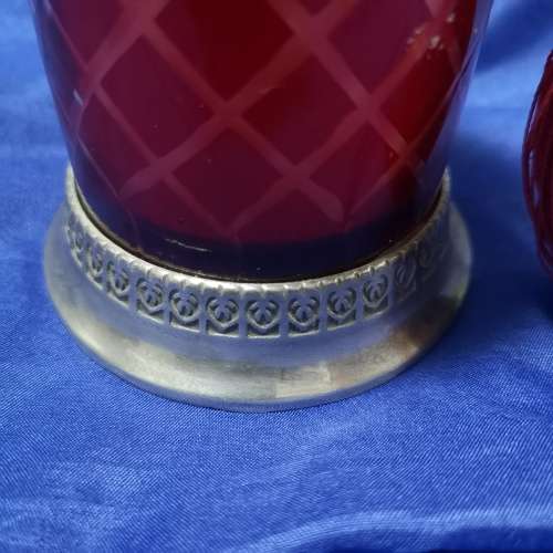 Hand Cut Crystal Candle holder with Red Tassel by J Schrecker Jewelry- 2 Available