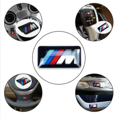 BMW ///M Decal sticker, metal silver `M` bubble sticker for Rims, Steering Wheel, etc SET OF 4