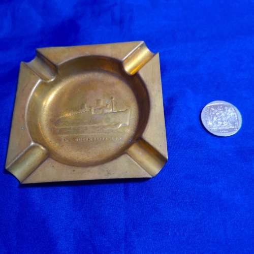 Vintage Cunard Line white star RMS R.M.S. Queen Elizabeth brass ashtray steamship
