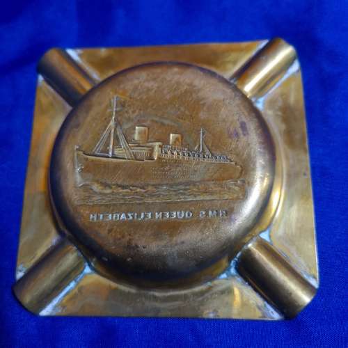 Vintage Cunard Line white star RMS R.M.S. Queen Elizabeth brass ashtray steamship