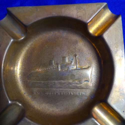 Vintage Cunard Line white star RMS R.M.S. Queen Elizabeth brass ashtray steamship