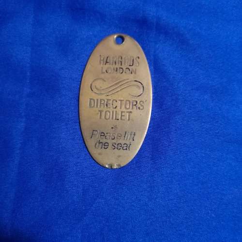 Vintage Harrods London Oval Brass Key Ring Directors Toilet Please Lift the Seat