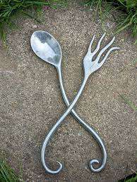 Vintage Pewter Salad Tongs, Salad Server, Fork And Spoon, Unique And Interesting Shape by Luna