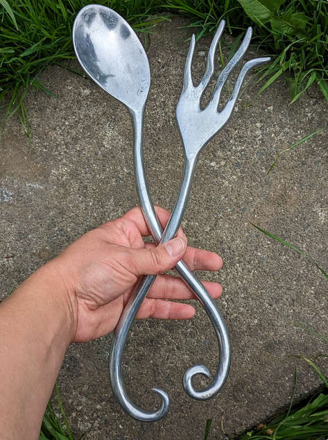 Vintage Pewter Salad Tongs, Salad Server, Fork And Spoon, Unique And Interesting Shape by Luna