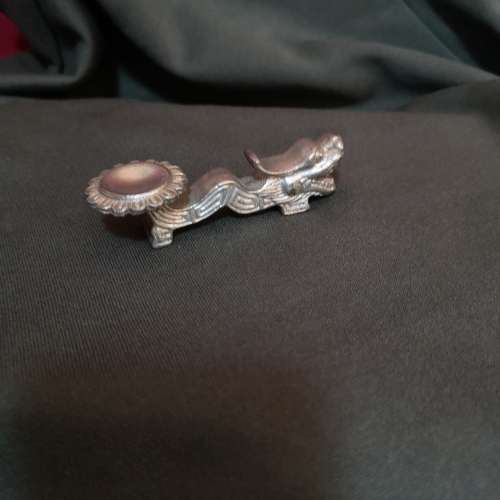 Vintage Chinese Dragon Spoon & Chopstick Rest. White solid metal (Heavy)