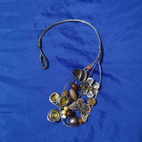 Arty Wirework, beads and gemstone neckpiece