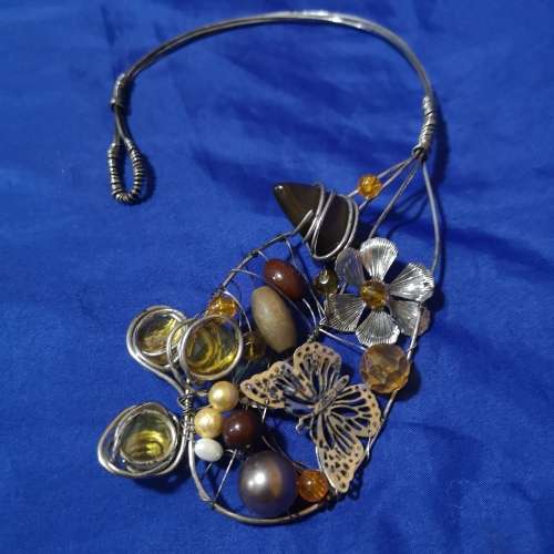 Arty Wirework, beads and gemstone neckpiece