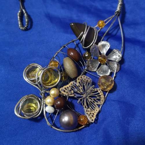 Arty Wirework, beads and gemstone neckpiece
