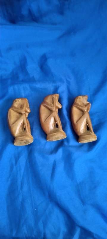 Vintage Three Mystic Apes, Handcarved Wooden Figurines